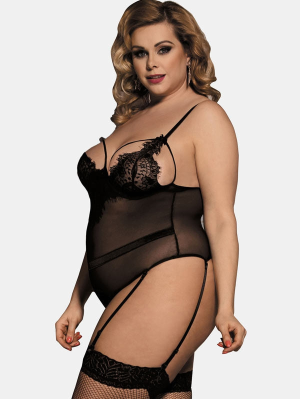 Plus Size Lace, Mesh Lingerie Teddy