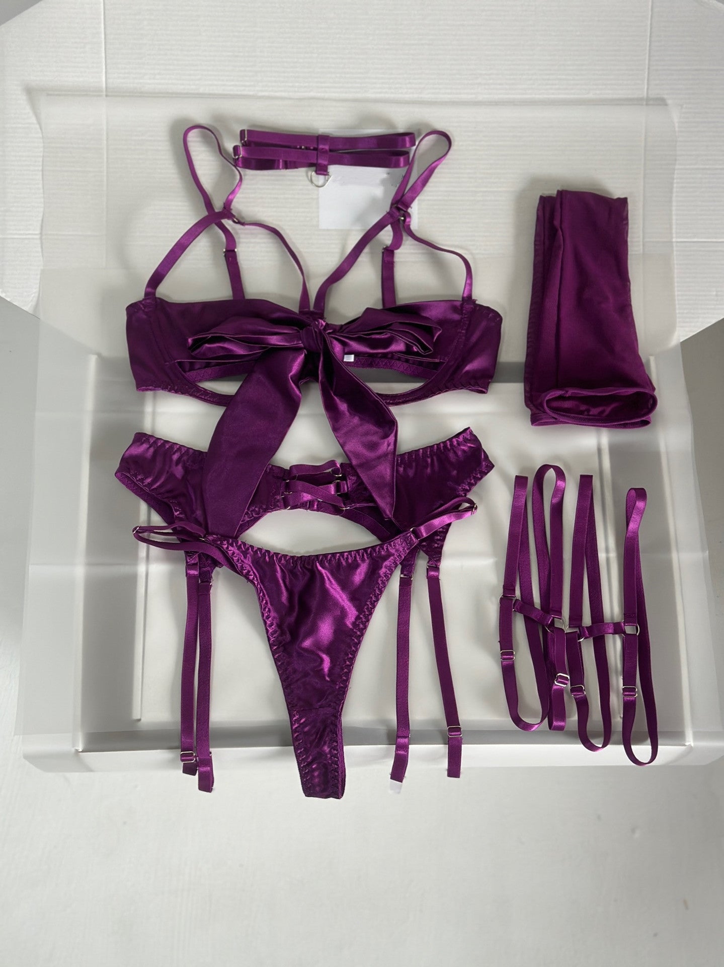 Sensual Lingerie Set with Bow and Garter Belt
