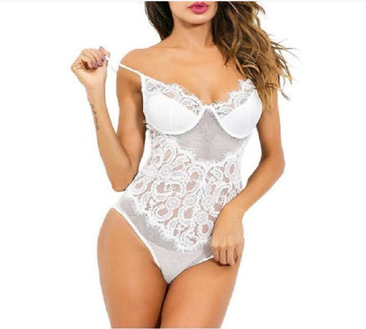 Sexy One Piece Lingerie in white, with thin lace strap