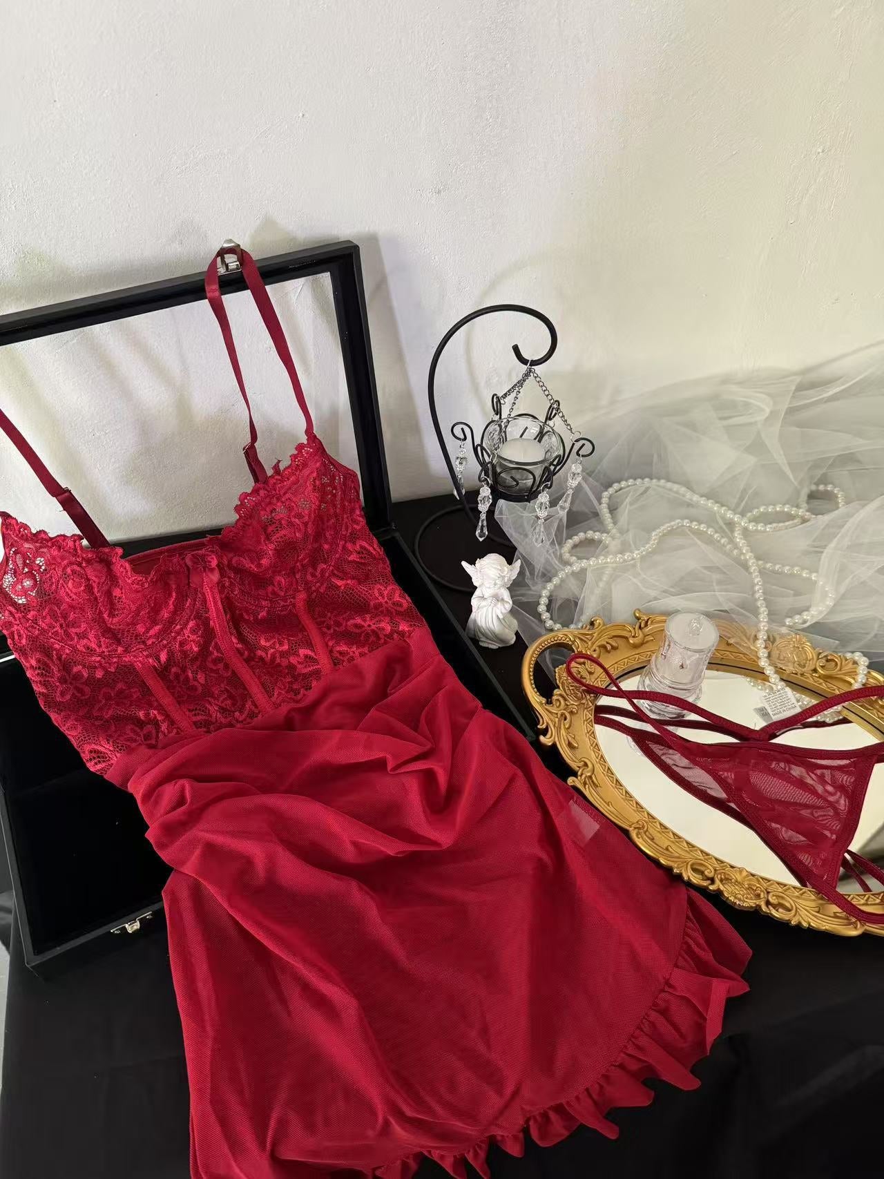 "So Sensual" Lace Lingerie Top, Temptation Net Underwear, with Ruffle Skirt