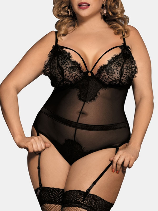 Plus Size Lace, Mesh Lingerie Teddy