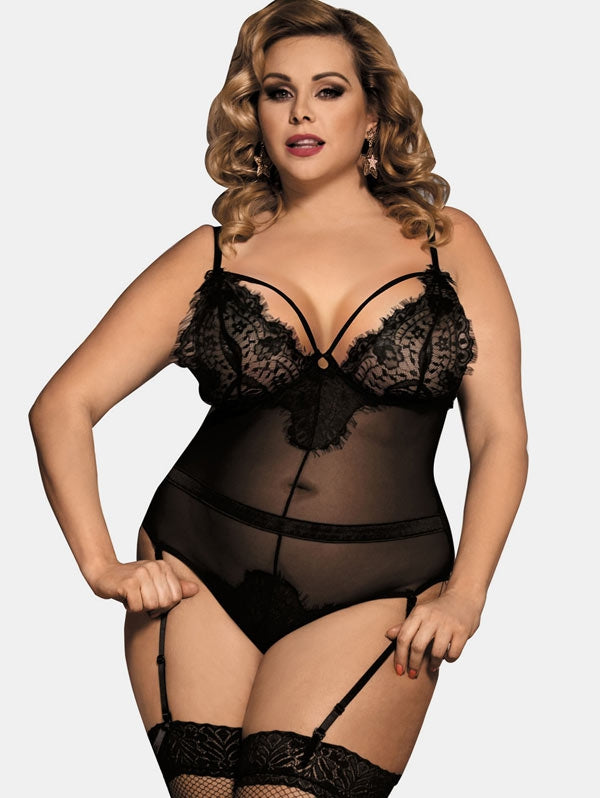 Plus Size Lace, Mesh Lingerie Teddy