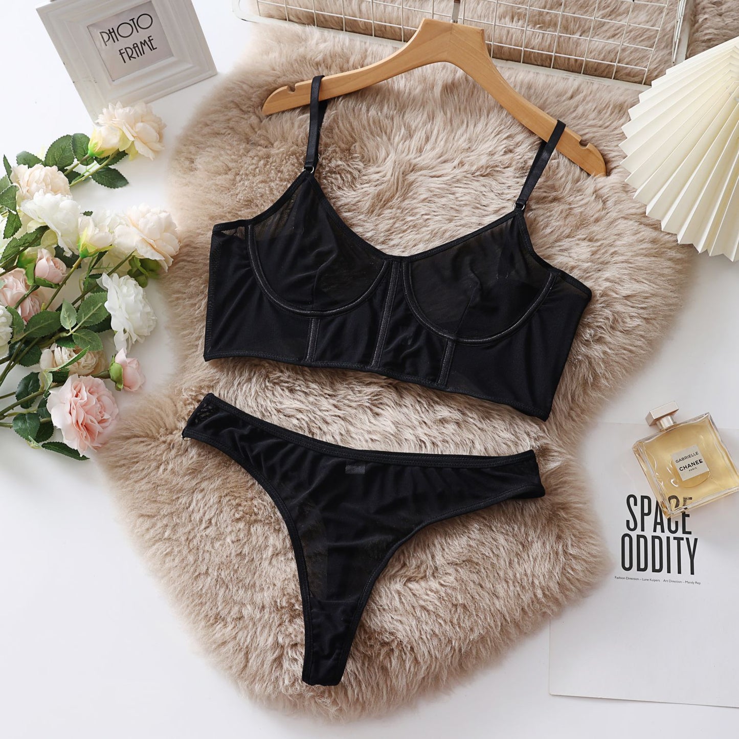 Sexy Transparent Print Lingerie Set