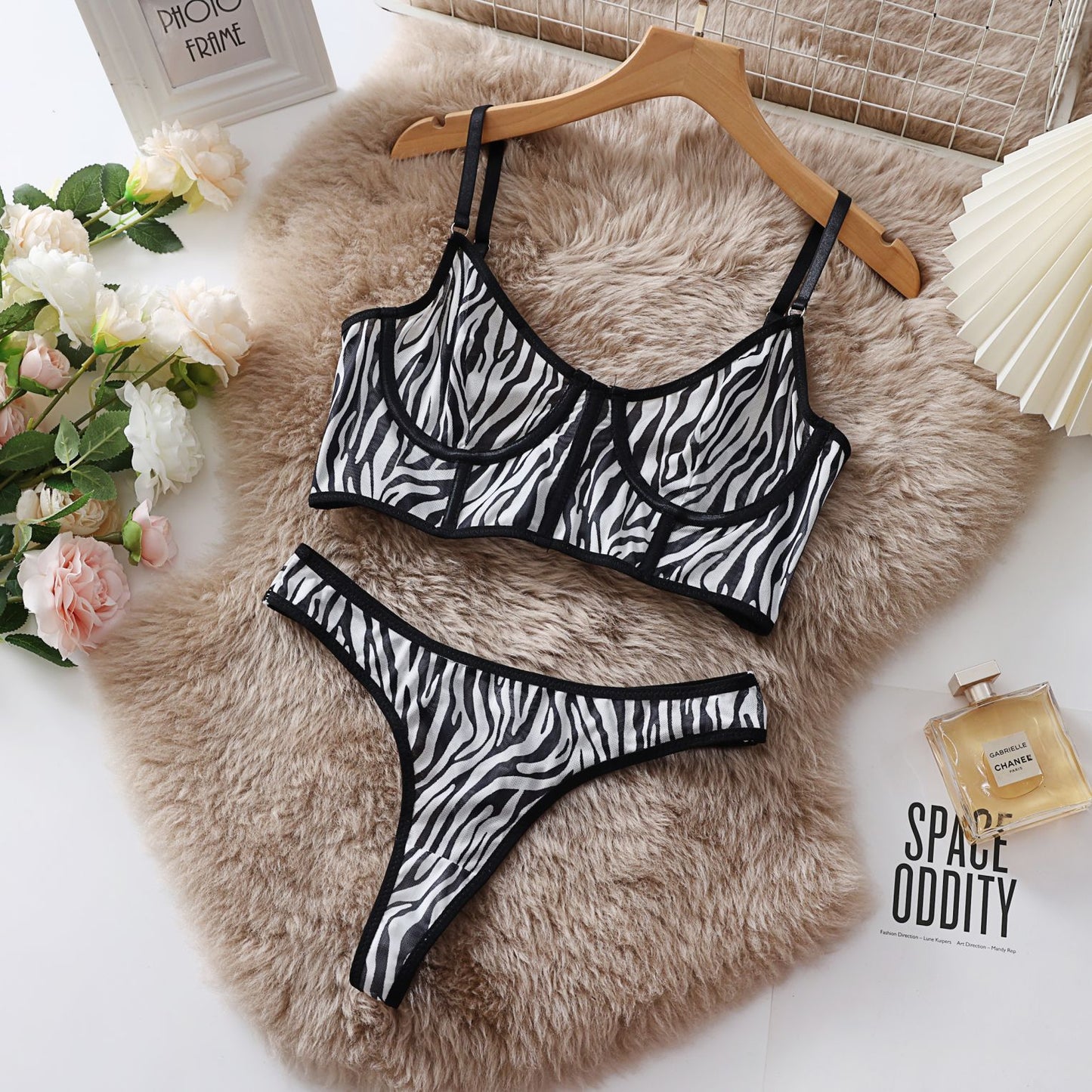 Sexy Transparent Print Lingerie Set