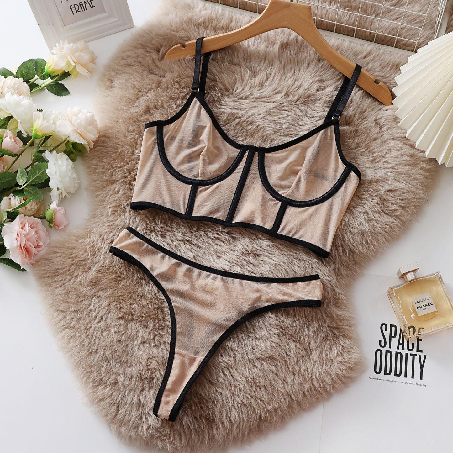 Sexy Transparent Print Lingerie Set